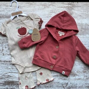 Organic Cotton Matching Set by Rabbit + Bear- 3-6 months Rose & Cream NWT